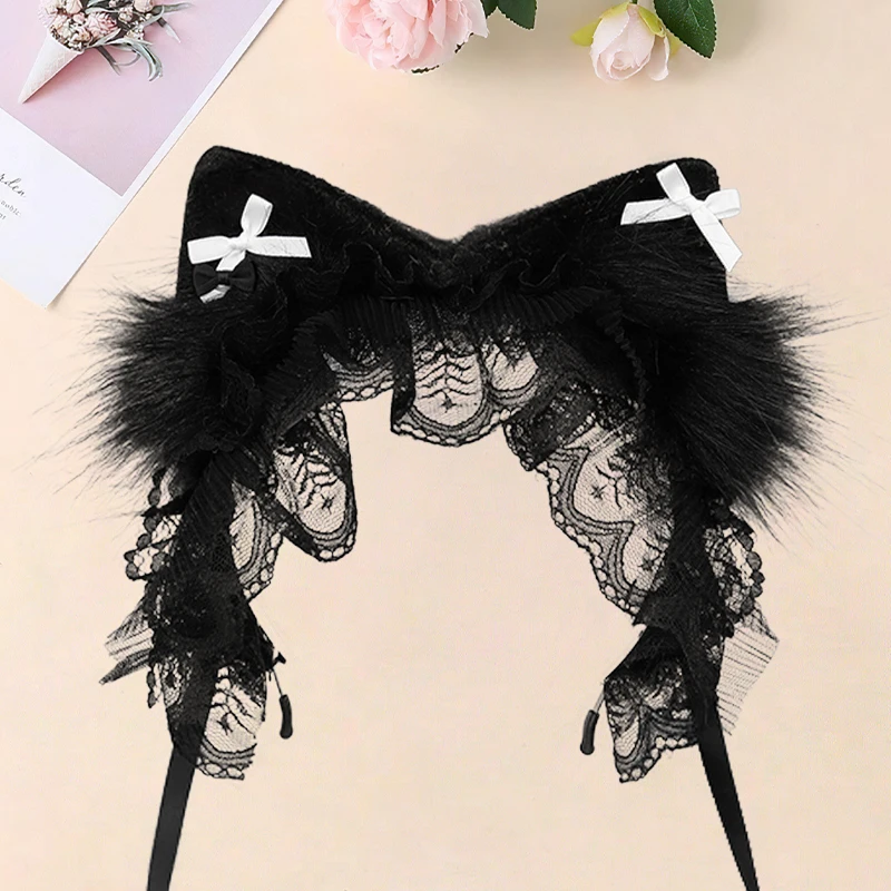 Christmas Cosplay Gift - Anime Cat Ear Headband with Bohemian Mesh Design, Perfect for Comic Con & Parties