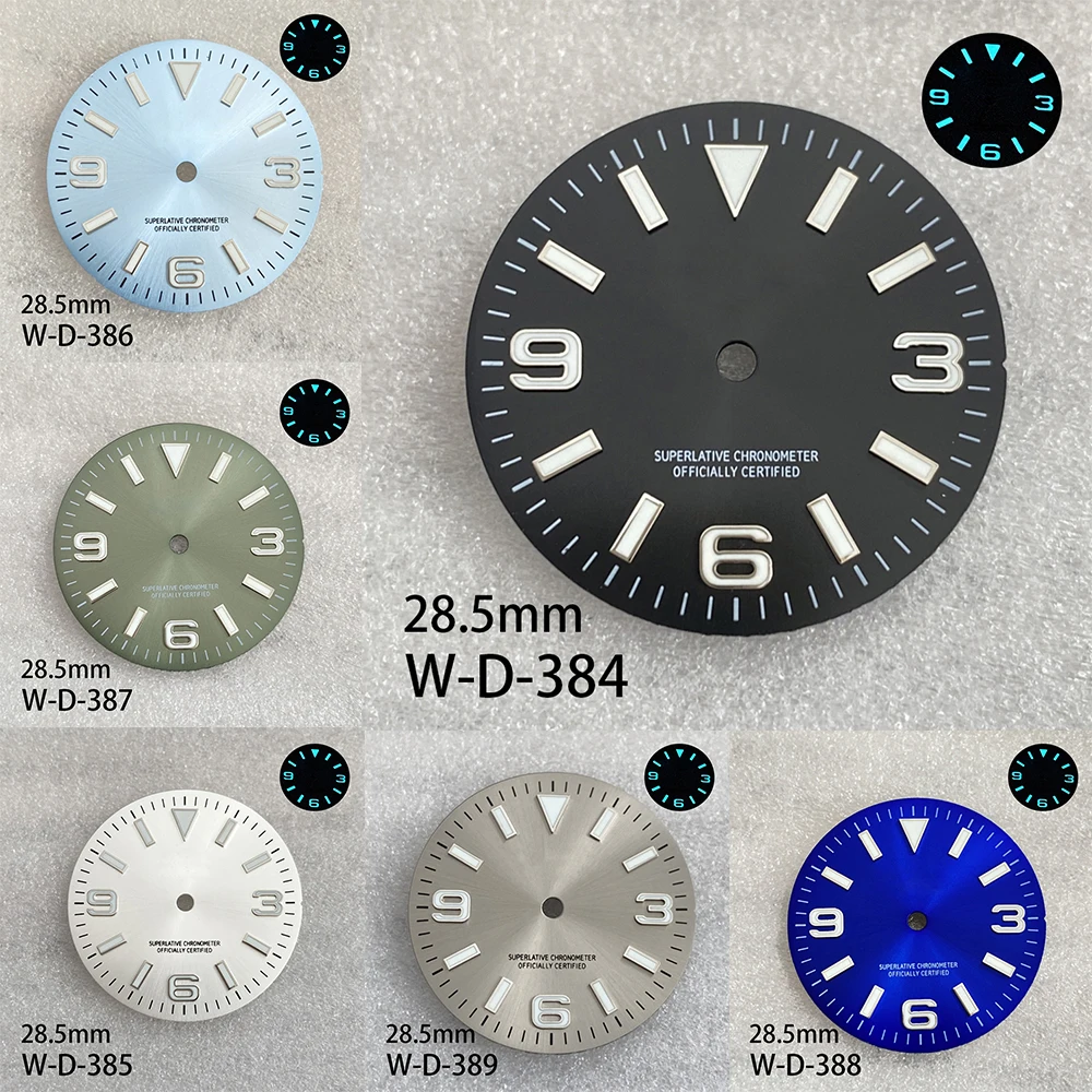 

28.5mm S Logo Ex plorer Sunray Dial Suitable For NH35/NH36/8215 Movement Ice Blue Luminous Watch Modification Accessories