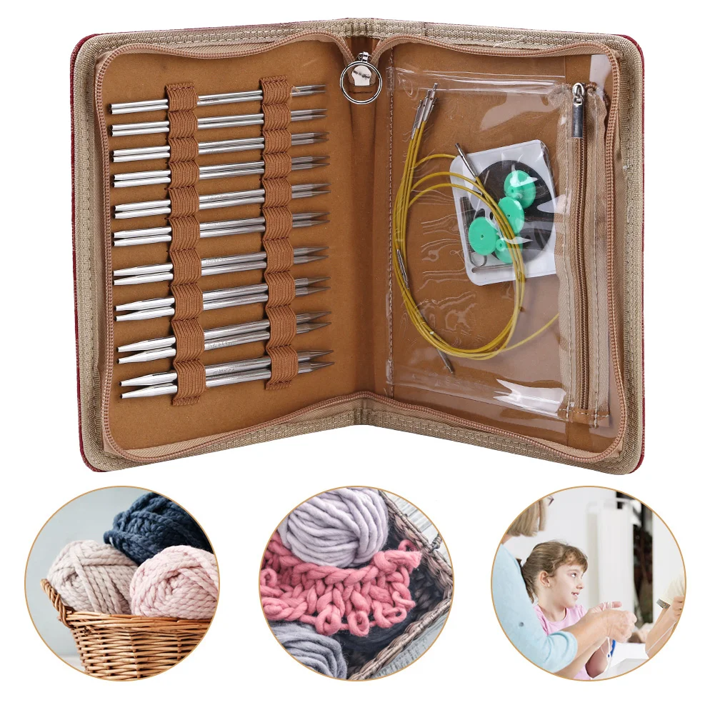 

Crochet Hook Kits Multifunctional Removing Circular Needle Crochet Needles Comfortable Grip PU Storage Bag for Sewing Weave Tool