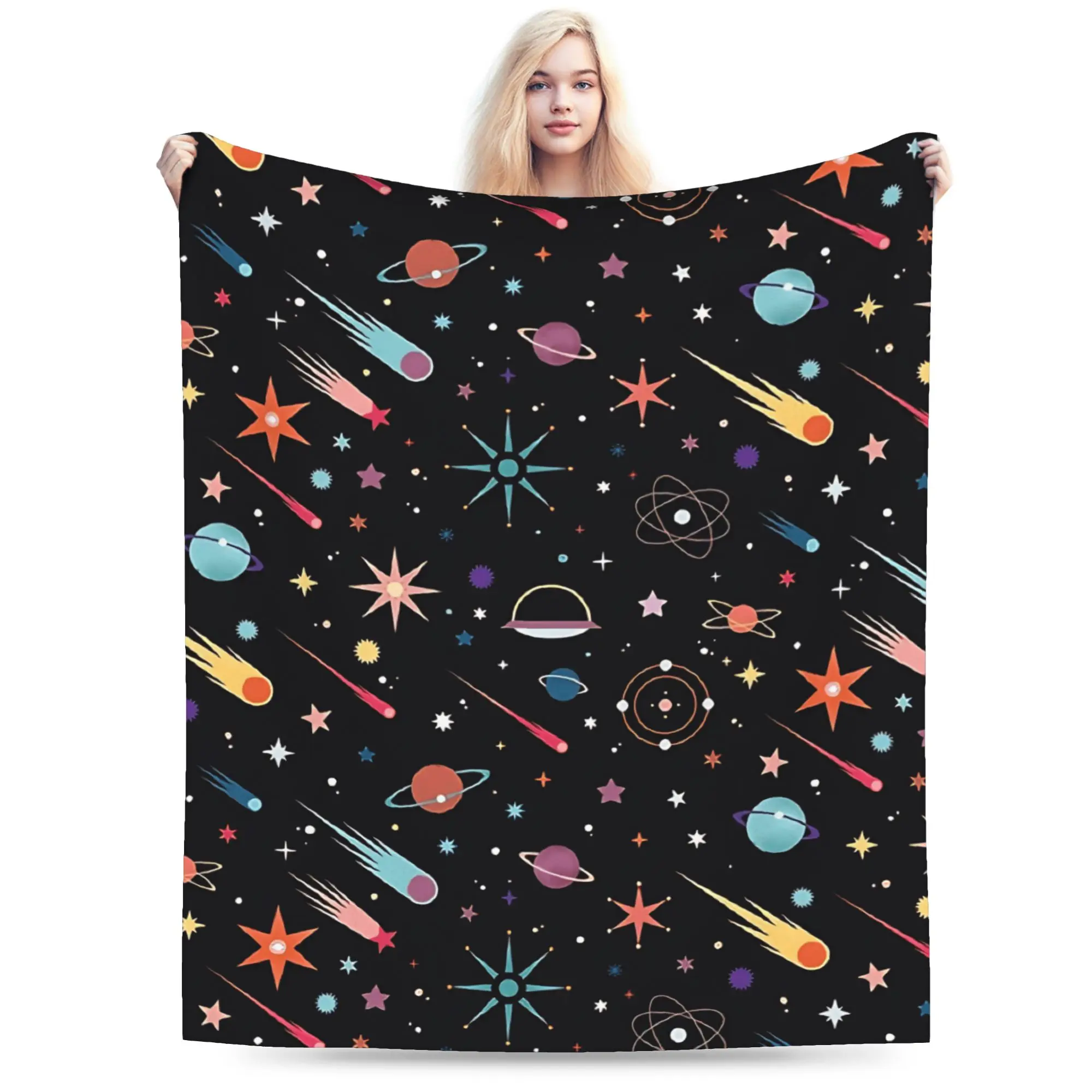 Space Planets Rockets  Warm Soft Blanket  Boy Girl Plush Bedding Throws Novelty Living Room Flannel Bedspread Sofa Bed Cover
