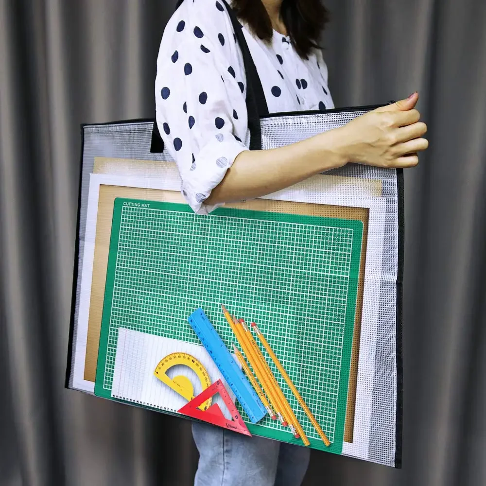 19x25in Folder seni besar jelas Mesh Folder Organizer untuk Buletin papan Poster Organizer dengan ritsleting pegangan StorageBag Tote tas