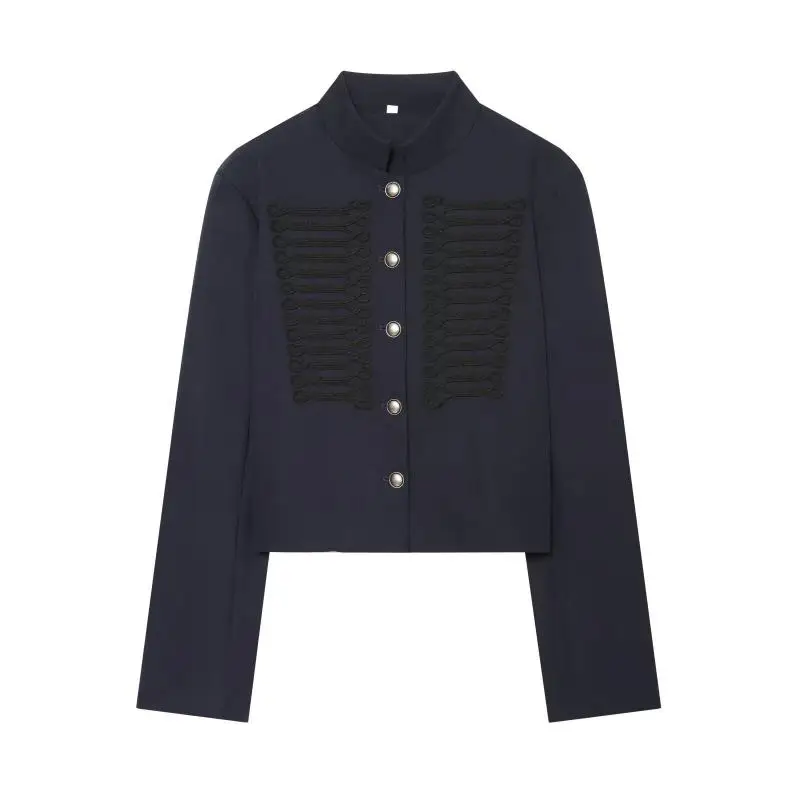 Withered Minimalist Court Woman Clothes Southern France Fashion Button Single Breasted Stand Up Collar Women's Jacket Suit Tops