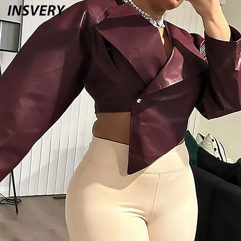 

New Vintage Faux Leather Jacket Women Coat Single Button Short Jackets For Women Fashion Outwears Fall Winter Tops