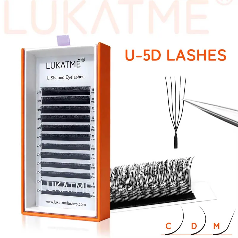 LUKATME 5D U-Form Wimpernverlängerungen Handgefertigte Weiche U-Style Wimpern BASF Faux Mink U 5D Wimpern C/D-Curl 7mm Falsche Wimpern 5D U