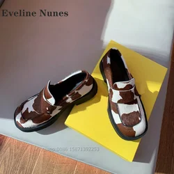 Cow Pattern Horsehair Pumps Square Toe Square Heel Belt Buckle Slip On Women Loafers Patchwork Mixed Colors Nifty Shoes Spring