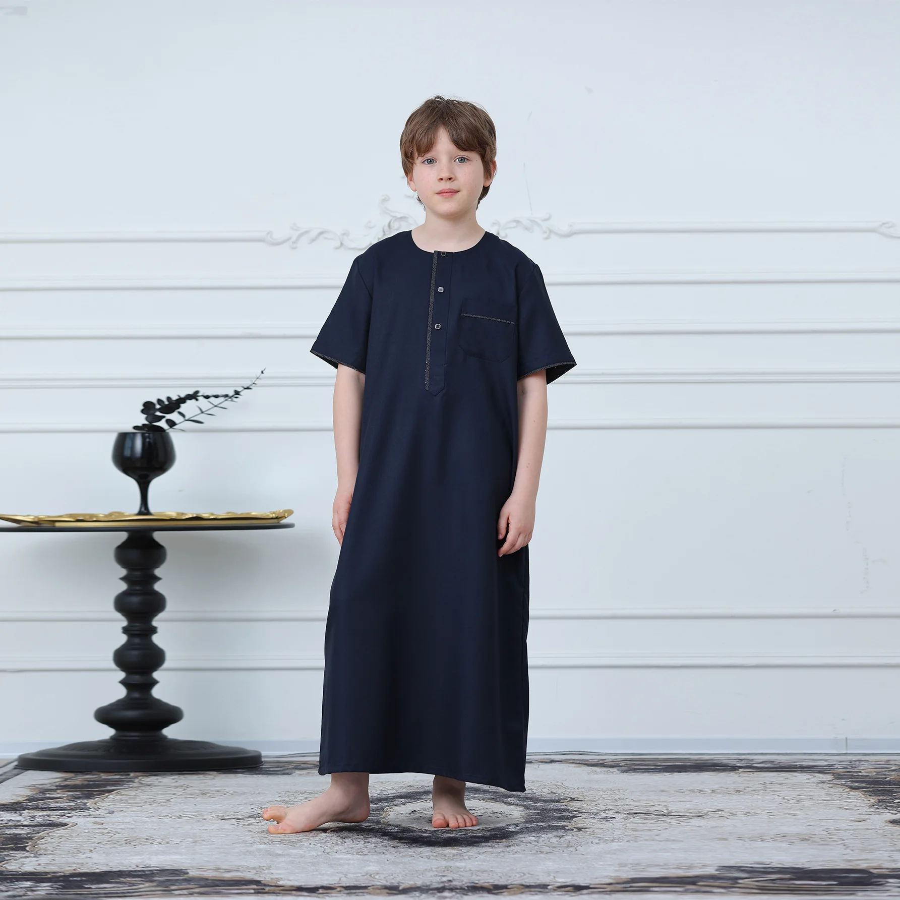 

Teen Boys Kids Jubba Thobe Dubai Abaya Daffah Dishdasha Robe Short Sleeve Traditional Islam Clothing Muslim Dress Prayer Clothes