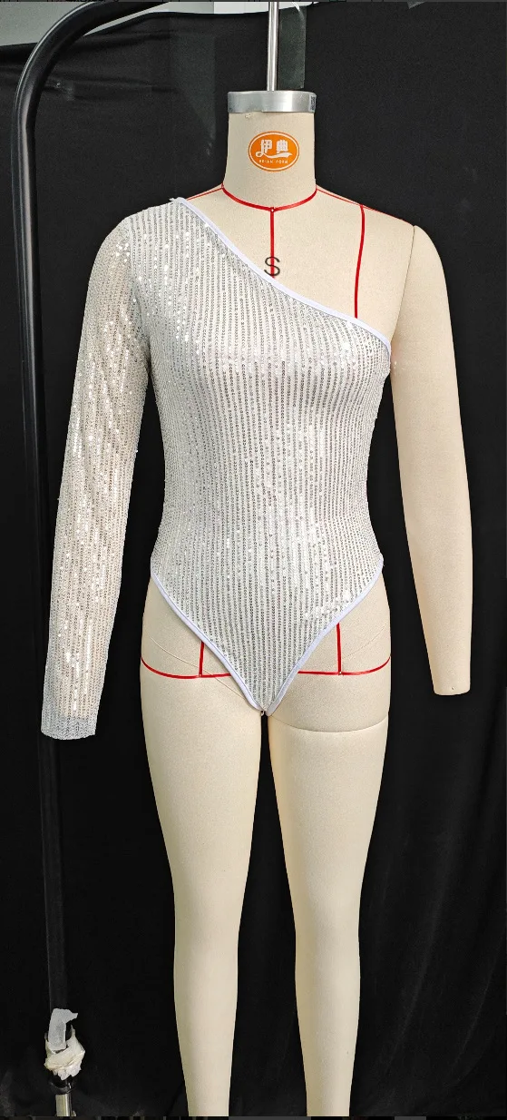Mode Pailletten Hot Girl Body Frauen Sexy Eine Schulter Engen Strass Slim Fit Chic Body Dame Club Gala Pailletten Top 2025 – Detail 2