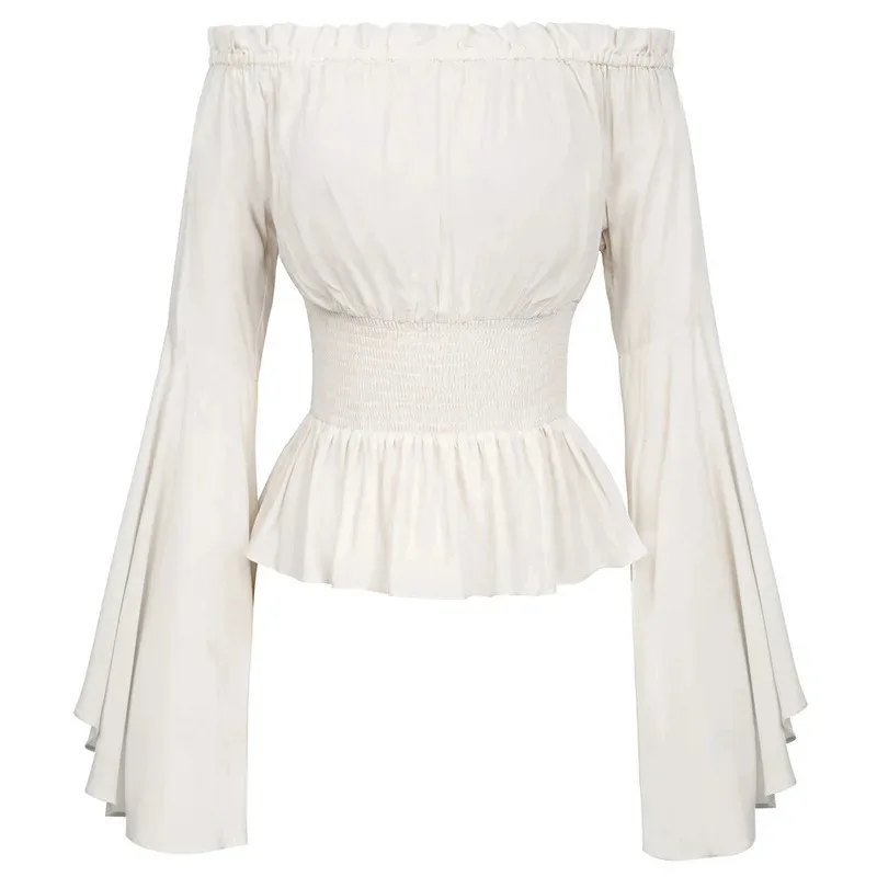 Renaissance Blouse Peasant Women Off Shoulder Sleeves Shirt Boho Steampunk Pirate Medieval Cosplay Costume Corset Top Vintage