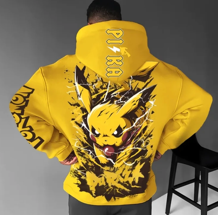 

Толстовка с принтом Покемона Пикачу, модная уличная одежда, яркая повседневная одежда, фанаты аниме, 202, осень/зима, мужская хлопковая толстовка