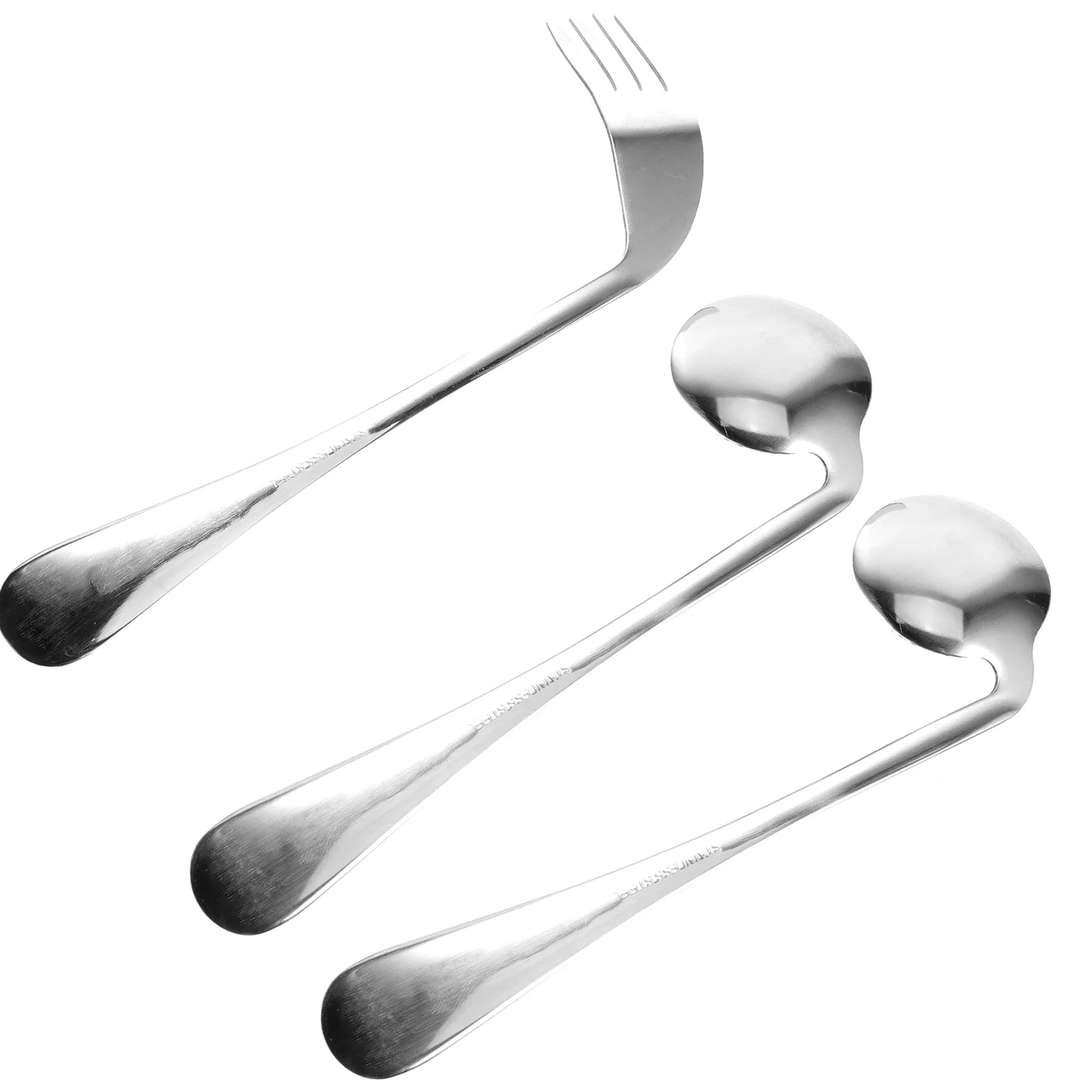 

1Set Left-Handed Angled Spoon Fork Stainless Steel Auxiliary Eating Utensil for Elderly Disabled Arthritis Patients Self-Feeding