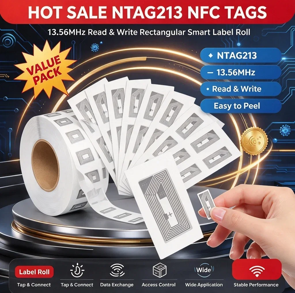 NTAG213 NFC Tags Bulk Rewritable Adhesive Labels Transparent Design for Smart Shelves Inventory Product Tracking Identification