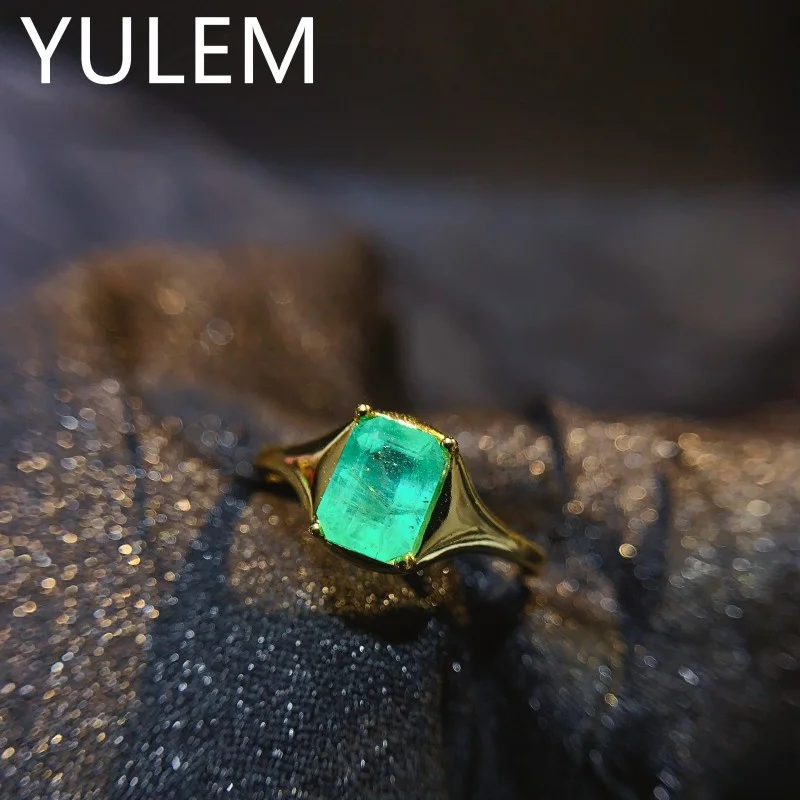 YULEM  Luxury 925 Silver Emerald Ring for Party Natural Emerald Ring 5mm*7mm Colombian Emerald Silver Jewelry