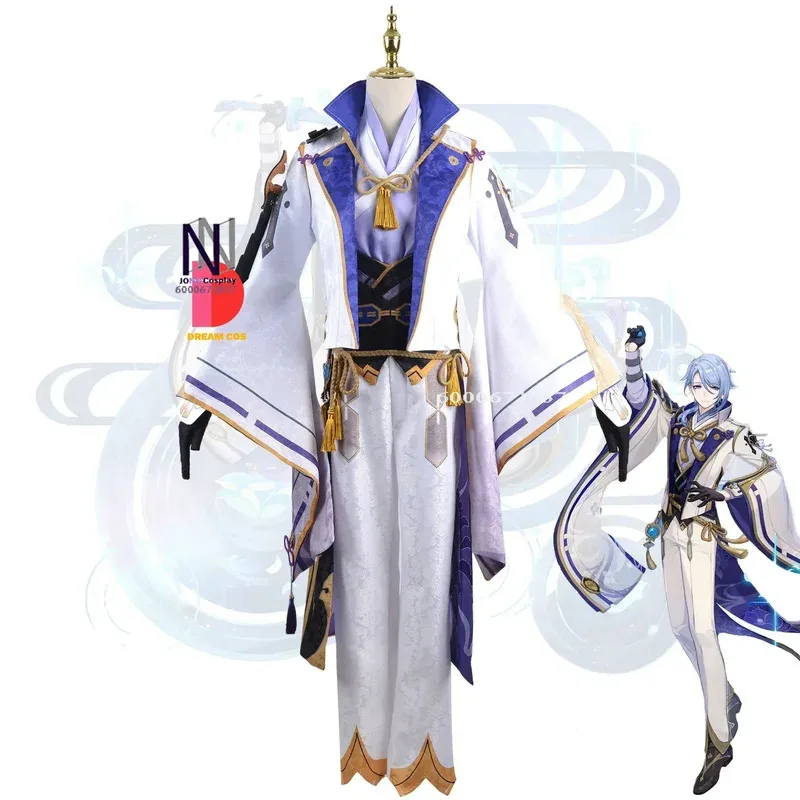 

Genshin Impact Game Kamisato Ayato Cosplay Costume Suit Wig Shoes Full Set for Party Cosplay Outfits Halloween Event New Arrival