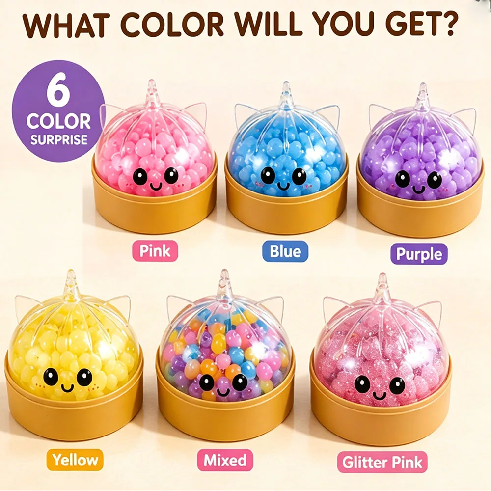 newmodel Rainbow Unicorn Dumpling Squishy With Steamer Box Transparent Bead Series Squeeze Toy Relieve Stress Anti-Anxiety Gift view 6