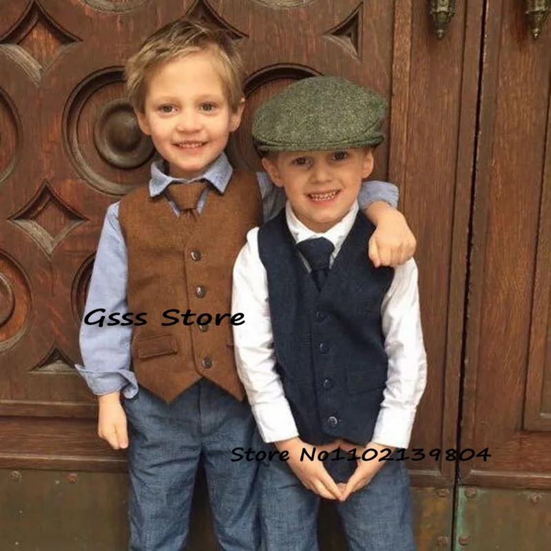 

Boys Herringbone Suit Vest Retro Formal Vest Sleeveless Jacket Men's WaistcoatV Neck Clothing colete infantil