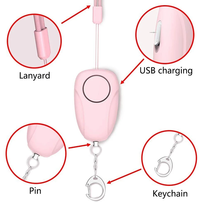 Безопасная звуковая персональная звуковая сирена для песни, персональная зарядка USB, персональная сирена 130 дБ, безопасная сирена с брелоком для женщин, пожилых людей, детей и перьев
