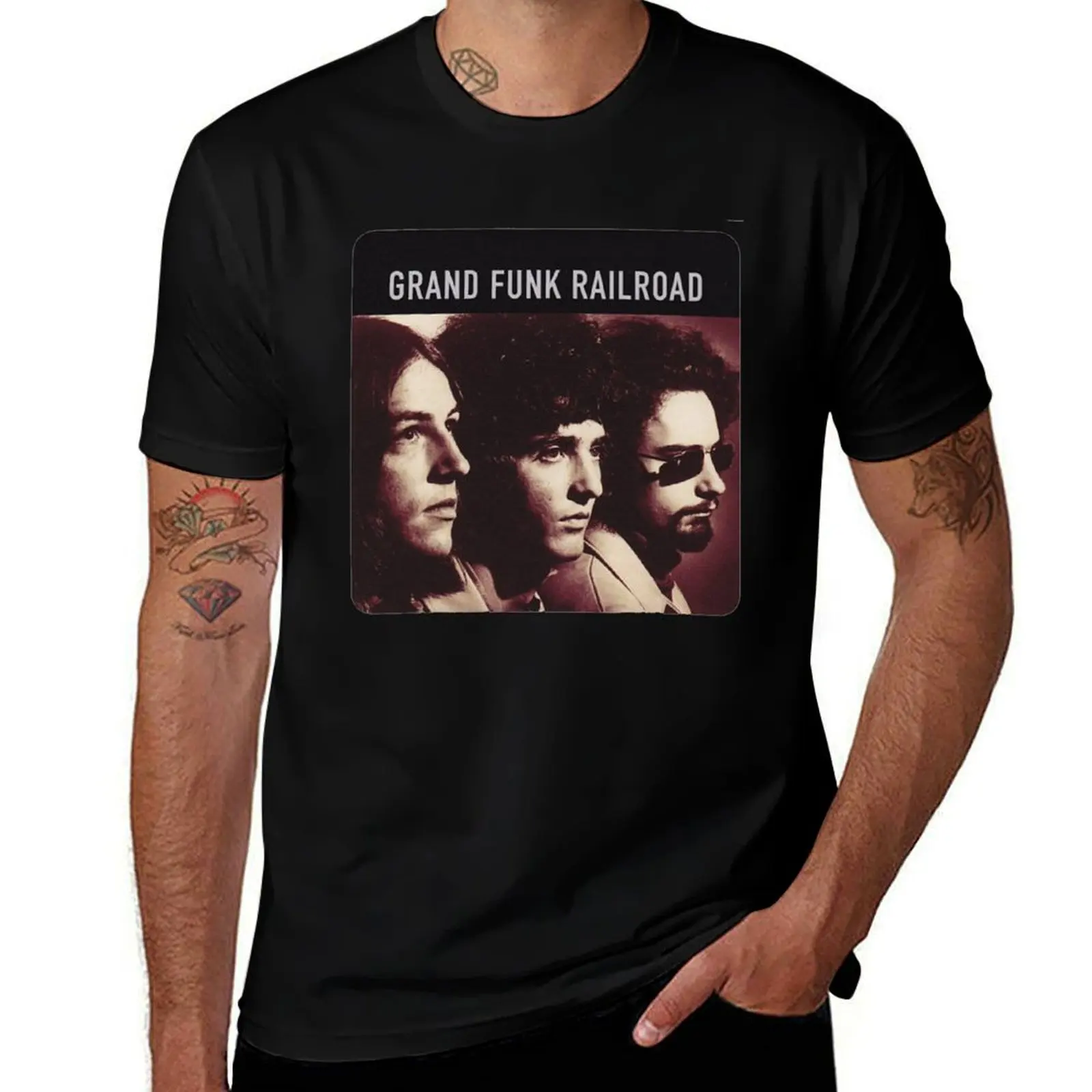 Grand Funk - Power Rock & Roll. T-Shirt Abstract Pattern Print Top T-Shirt