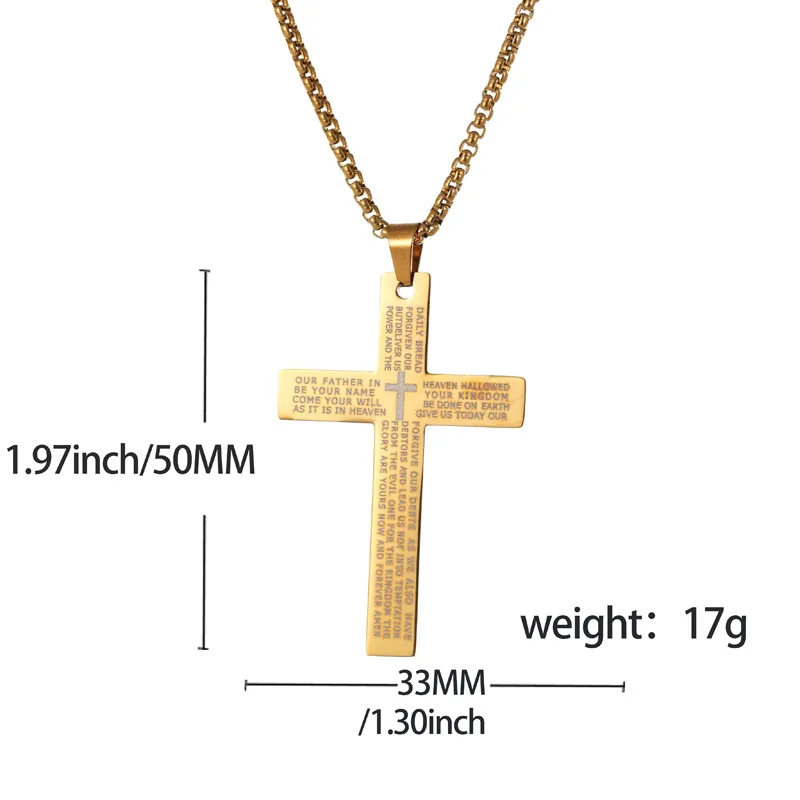 Neue Bibel-Jesus-Kreuz-Anhänger-Halskette, Hip-Hop-Halskette aus Edelstahl für Damen und Herren, Retro-Religiöser Gebetsschmuck – Detail 1