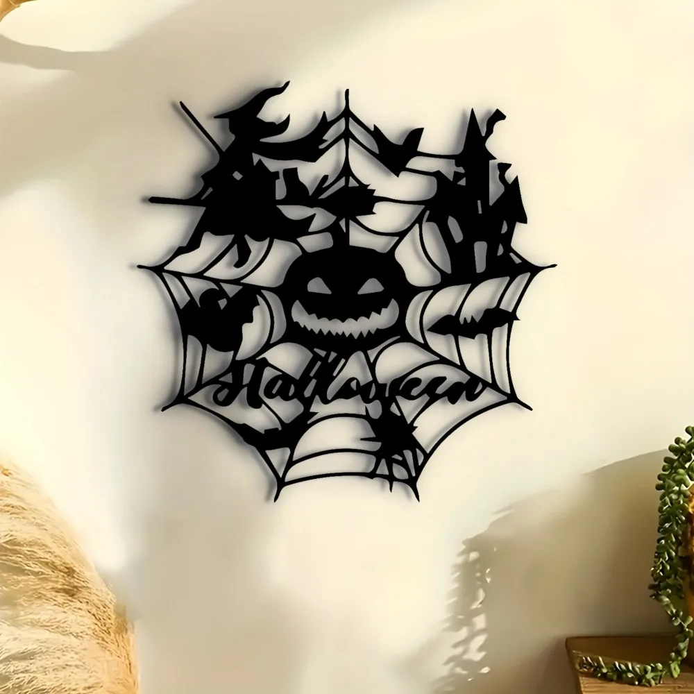 CIFBUY Iron Wall Art Halloween Witch Bat Pumpkin Metal Decor Waterproof Minimalist Rustic Accent Interior