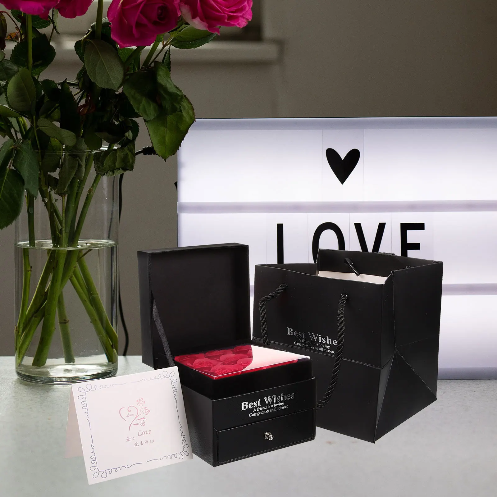 

1Set Rose Gift Drawer Jewelry Box Romantic Valentine Birthday Wedding Gift Packaging Container Flower Jewelry Box
