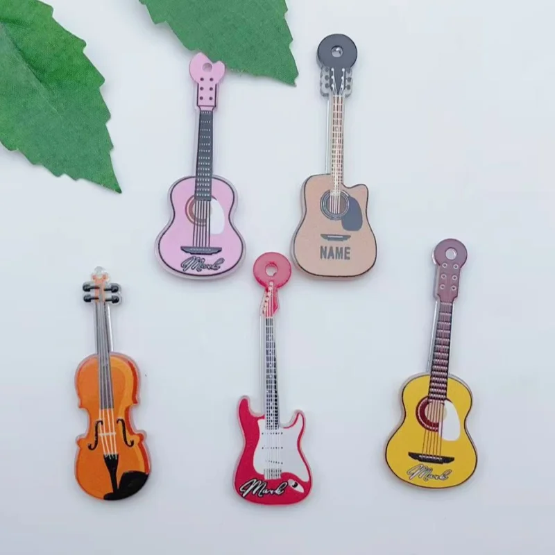 10Pcs Lovely Acrylic Musical Instrument Guitar Charms Violin Pendant for DIY Bracelet Necklace Handmade Jewelry Making Accessory