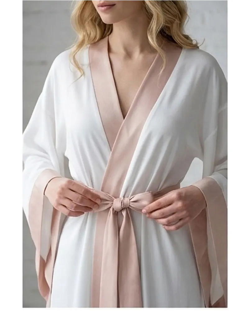 

Ivory Silk Robe Long Bridal Kimono Floor Length Wedding Robe Getting Ready Gown for Bridesmaid And Wedding Parties Gift Lingerie