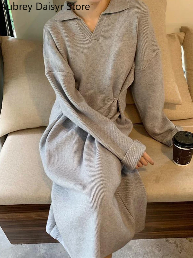 

Elegant Knitting Dress Women Japan Fashion Chic Vintage Loose One Piece Dress Female Autumn Korean Casual Sweater Dress New In