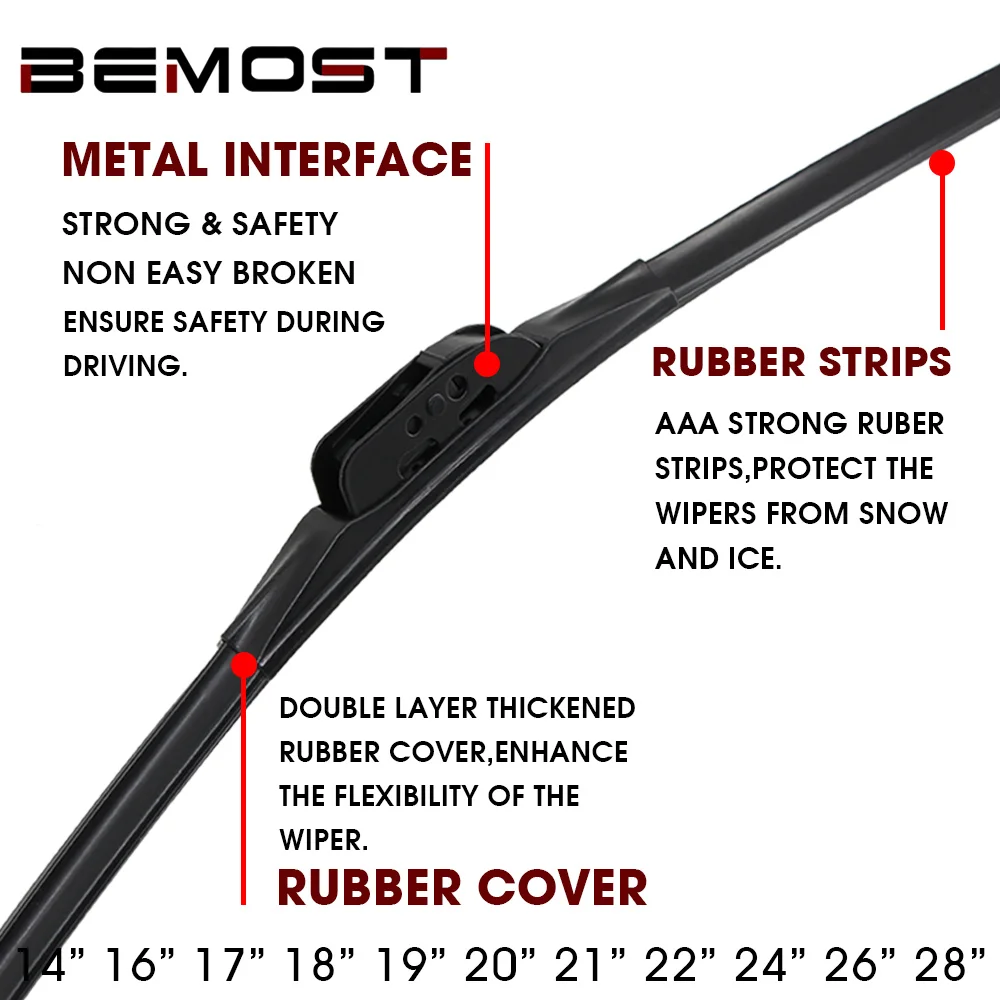 BEMOST Strong Car Wiper Blade U Hook Natural Rubber Windshield Windscreen Wiper14