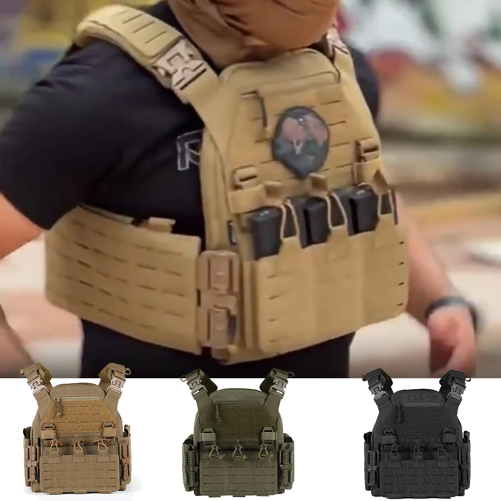 

Tactical Plate Carrier Lightweight Protection Vest Features Laser-cut , Quick-release Egress System Military Airsoft Training