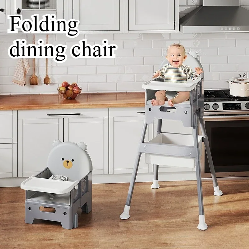 كرسي مرتفع للأطفال 3 في 1، كرسي مرتفع قابل للتحويل للأطفال الصغار، معزز للسفر مع صينية طعام، دب محمول مدمج قابل للطي