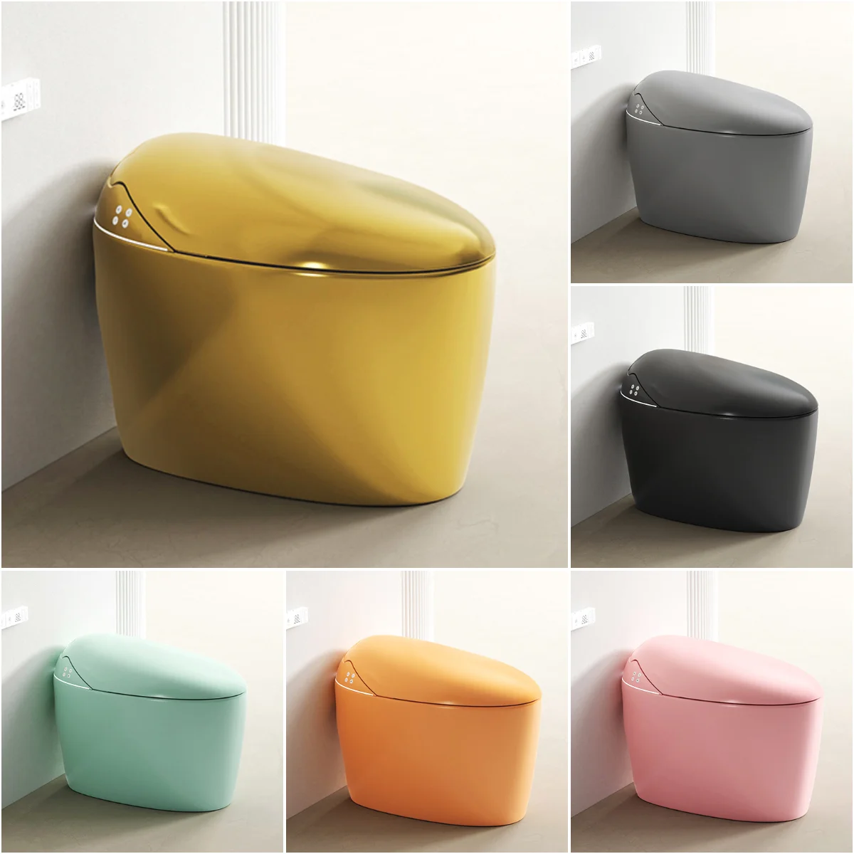 

Egg Shaped Auto Flush Electric Smart WC Toilet Multi-Colored Seat Heating Intelligent Automatic Toilet