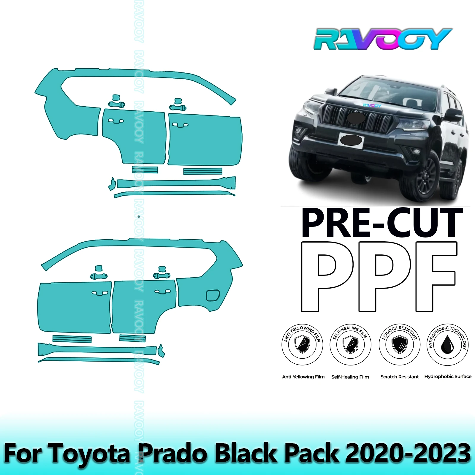 

For Toyota Prado Black Pack 2020-2023 8.5mil Clear Matte Pre-Cut PPF Door & A/B Pillar Kit TPU Paint Protection Film Set