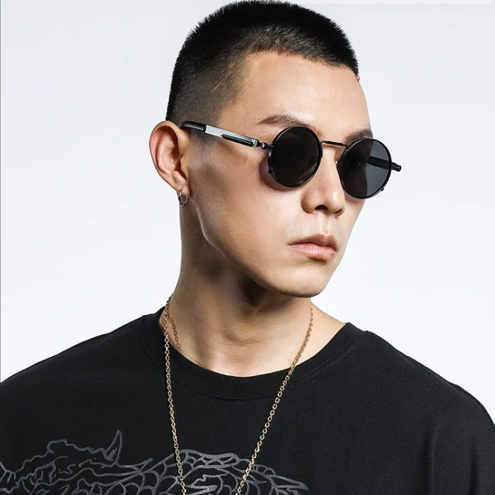 Klassische Sonnenbrille mit rundem Rahmen für Herren, großes Gesicht, spezielles Fahren, hochwertig, cool, stilvoll, UV400, starker Lichtschutz – Detail 7