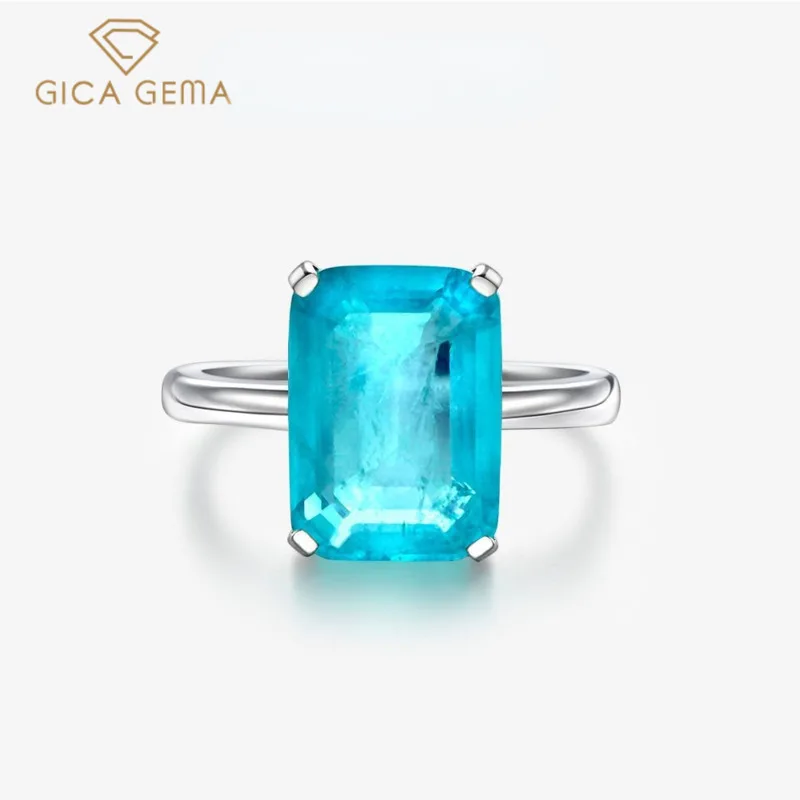 Gica Gema 925 Sterling Silver 10*14MM Synthesis Emerald Cut Paraiba Tourmaline Wedding Rings For Women Party Fine Jewelry Gifts