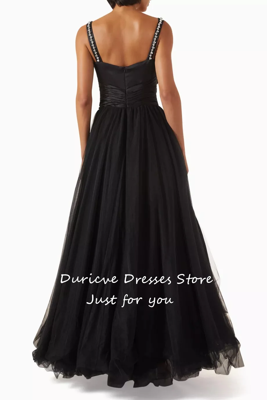 Duricve Customized Black Dubai Evening Dresses Spaghetti Straps A-Line Prom Gown Saudi Arabic Women Formal Occasion Dress