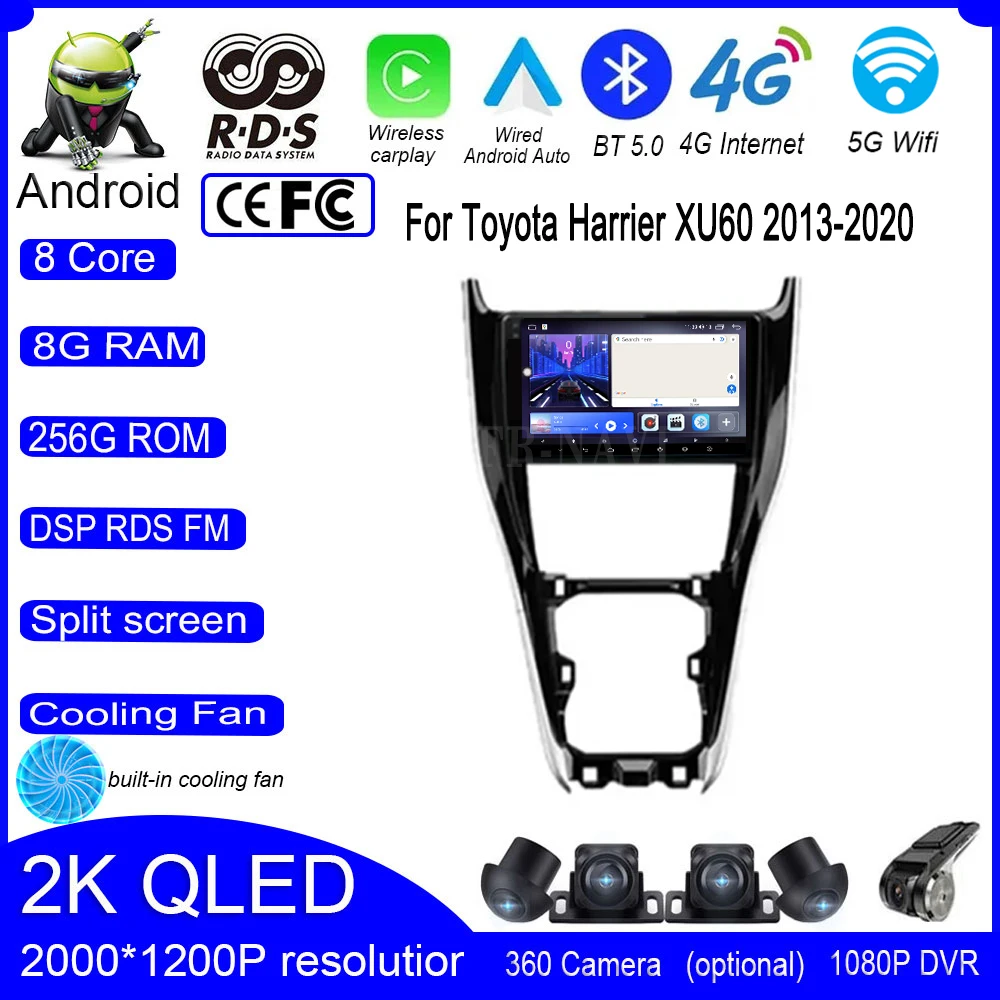 

9-дюймовый 4G + WIFI Android 14 для Toyota Harrier XU60 2013-2020, автомобильный радиоприемник, мультимедийный видеоплеер, навигация, стерео, авто GPS