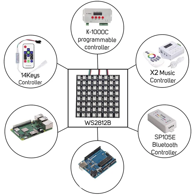 WS2812B RGB LED Digital Flexible direccionable individualmente Panel de luz WS2812 8X8 módulo pantalla de matriz DC5V