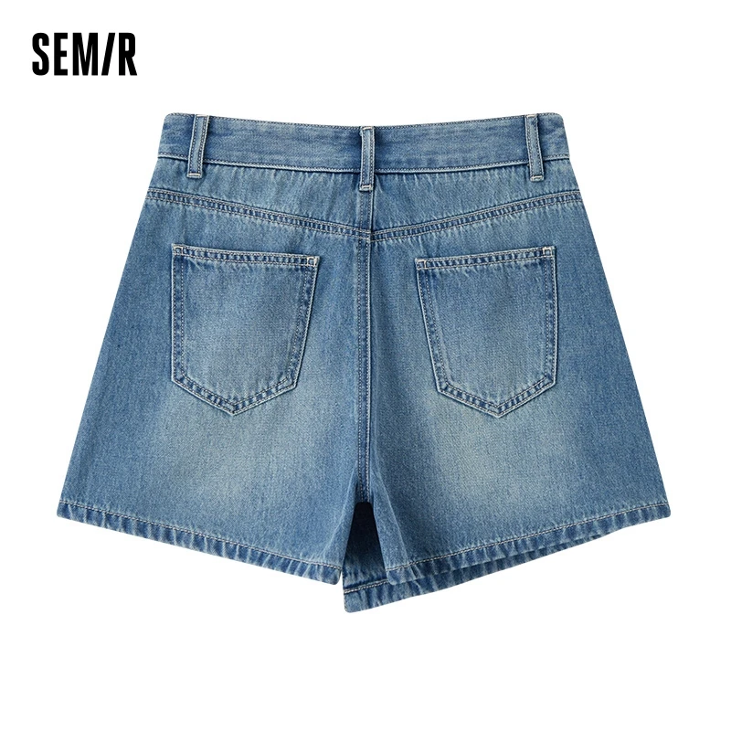 Semir Jeans Women Asymmetrical Denim Skirt-Pants 2024 Summer New Loose-Fit Soft Denim Shorts