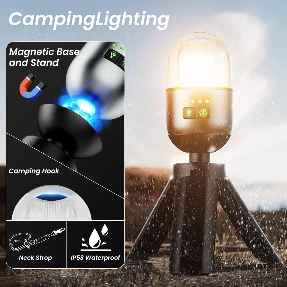 2-PCS Rechargeable Camping Lantern with Magnet Base Waterproof EDC Electric Lantern, 6 Light Modes, LED Camping Lantern Outdoor