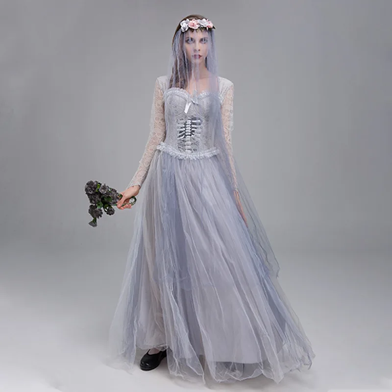 السيدات شبح العروس هالوين ازياء النساء تأثيري الملابس جثة العروس مشد اللباس والحجاب كرنفال الزي سيدة الموضة ضئيلة