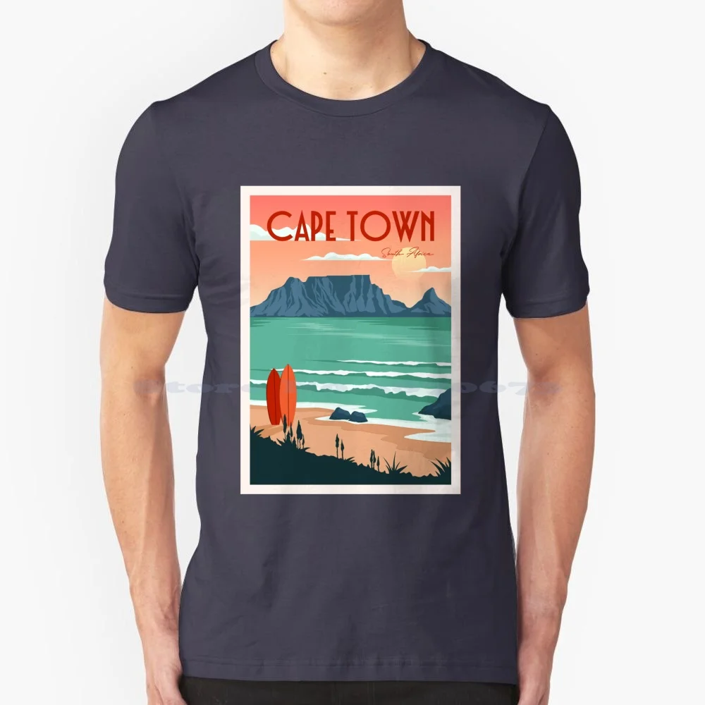 Table Mountain View In Cape Town South Africa Vintage Art T Shirt 100% Cotton Tee Table Mountain View In Cape Town Vintage Art