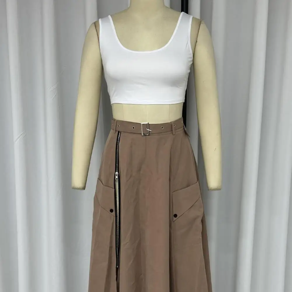 2 Pcs Women Vest Skirt Set Sleeveless Short Top Split A-line Maxi Skirt with Belt Streetwear Party Club Crop Top Skirt Set