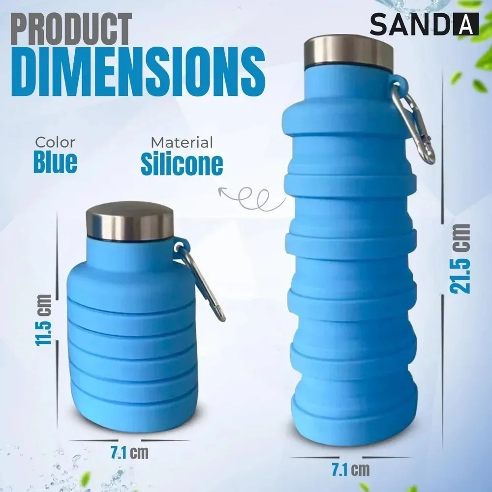 1pc Collapsible Water Bottle, Silicone Foldable Bottles，Reuseable BPA Free  Portable Hiking Cup for Outdoor Mountaineering Tours