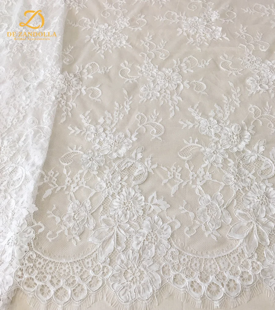 Ivory 3D Bohemian Bridal Lace Fabric Wedding Dress with Bone Cord Tulle Floral Embroidery Wide 150cm French Eyelash Lace 1 piece