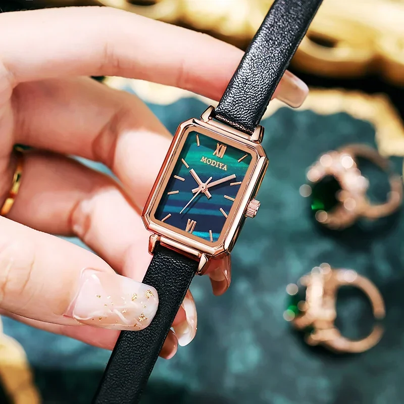 

Luxury Brand Womens Watch Fashion Square Lady Quartz Wristwatch Bracelet Green Dial Simple Watches for Women Relojes Para Damas