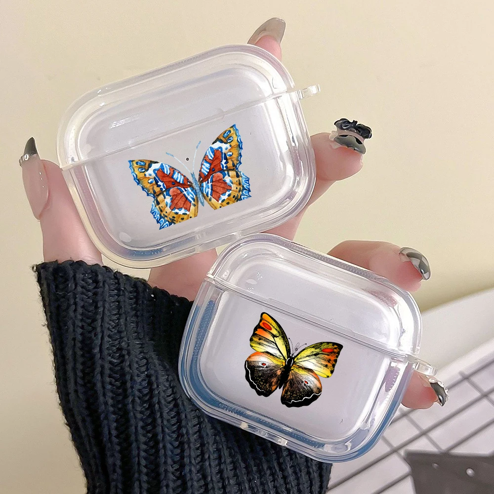 Earphone Case For Airpods 4 3 2 1 Pro3 Pro2 Shockproof With Keychain For Airpods 4 Clear Cover Cute Butterfly Collection Fashion