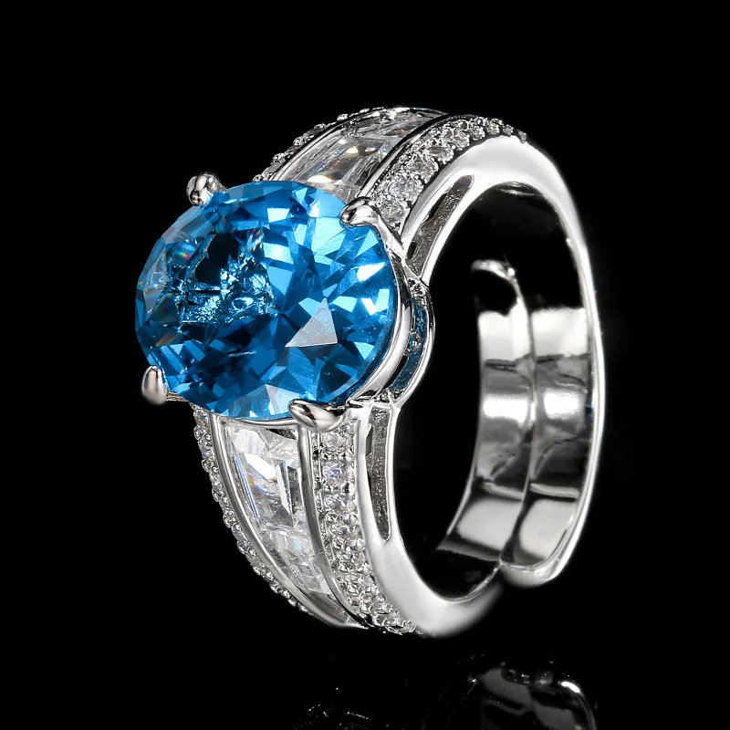 

New jewelry with copper base, gold-plated, blue spinel, simple ring with main stone 10*12, wholesale