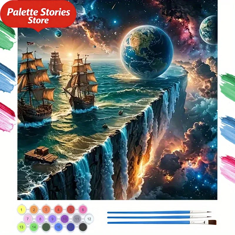 Conjunto de pintura a óleo digital DIY, tema Mar, medidas 40x40cm/ 15.7x15.7 polegadas, adequado para restaurante, Halloween e Natal.