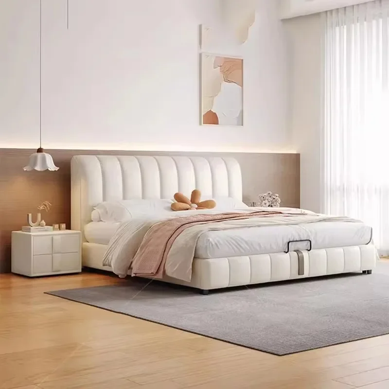 Pop Waterproof Queen Soft Double Bed Simple Cheap Storage Modern Twin Bed Upholstered Wood Safe White Camas De Casal Furniture H