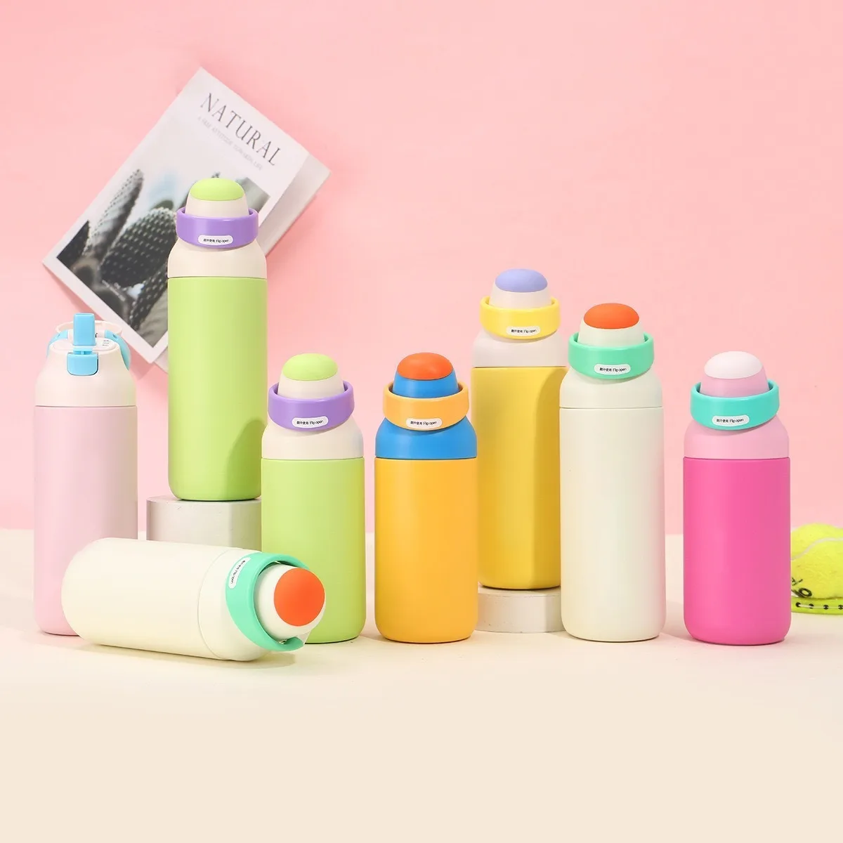 Vacuum Flasks Kitchen,Dining & Bar New high-looking macaron color fruit straw cup 304 stainless steel thermos cup outdoor pot